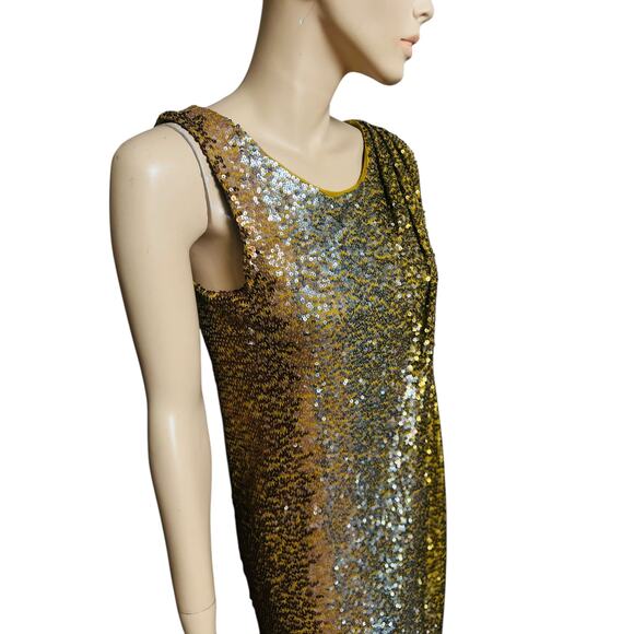 J Crew Collection Gold Sequin Greek Style Dress Size M Cotton Silk Pullover - Picture 7 of 10